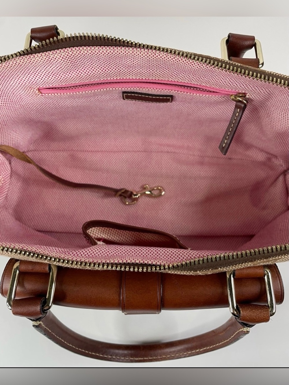 Dooney & Bourke Tan Logo Satchel with Brown Leather Accents - Picture 7 of 11